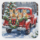 Turkish Angora Cat Christmas Red Truck Holiday Vierkante Sticker (Voorkant)