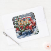 Turkish Angora Cat Christmas Red Truck Holiday Vierkante Sticker (Envelop)