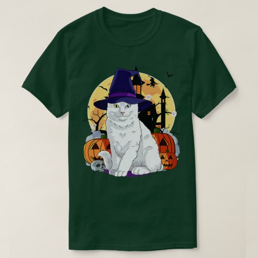 Turkish Angora Cat Halloween Witch Pumpkin T-shirt (Design voorkant)