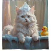 Turkish Angora Cat Sloppy Sleepy Schattige Funny Douchegordijn (Voorkant)