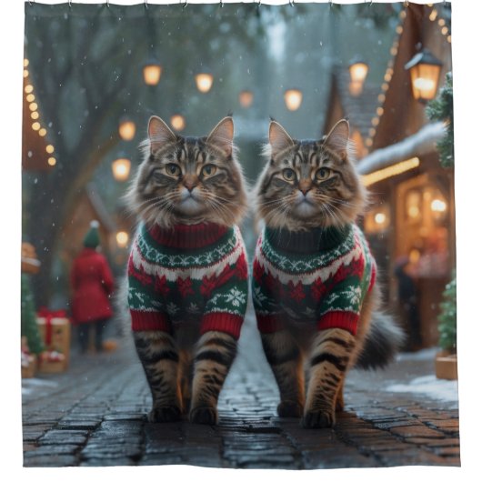 Turkish Angora Cats Christmas Snow Holiday Douchegordijn (Voorkant)