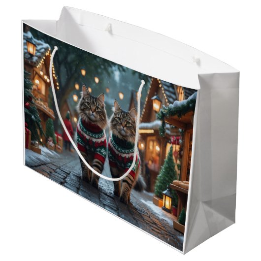 Turkish Angora Cats Christmas Snow Holiday Groot Cadeauzakje (Achterkant Gekanteld)