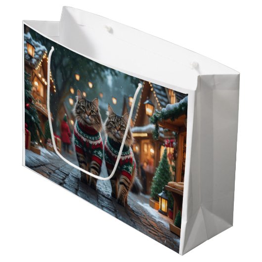 Turkish Angora Cats Christmas Snow Holiday Groot Cadeauzakje (Voorkant Gekanteld)
