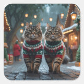 Turkish Angora Cats Christmas Snow Holiday Vierkante Sticker (Voorkant)