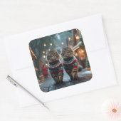 Turkish Angora Cats Christmas Snow Holiday Vierkante Sticker (Envelop)