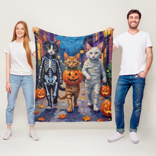 Turkish Angora Cats In Halloween Costumes Fleece Deken (In situ)