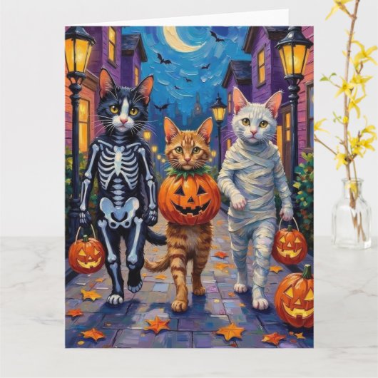 Turkish Angora Cats In Halloween Costumes Kaart (Gele Bloem)