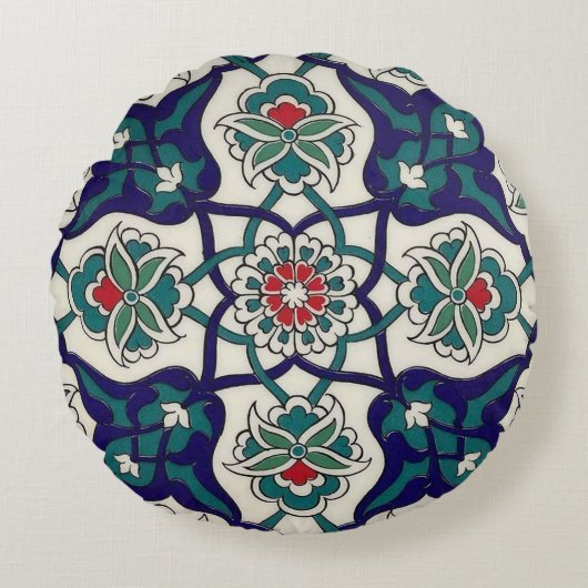 Turkish Blue Keramische Bloem Rond Kussen (Voorkant)