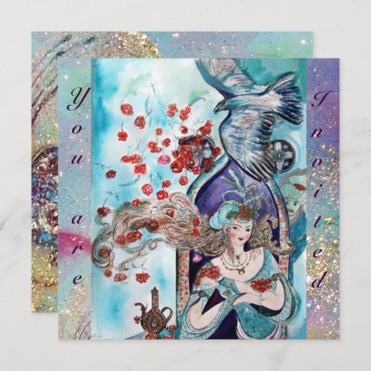 TURKISH FAIRY TALE, heldere rode blauwe roze sparr Kaart (Voorkant / Achterkant)