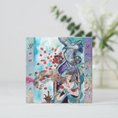 TURKISH FAIRY TALE, heldere rode blauwe roze sparr Kaart (Staand voorkant)