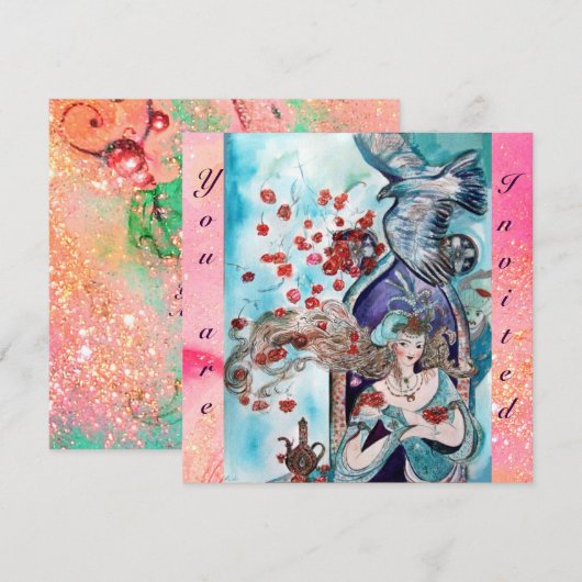 TURKISH FAIRY TALE, heldere rode blauwe roze sparr Kaart (Voorkant / Achterkant)