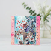 TURKISH FAIRY TALE, heldere rode blauwe roze sparr Kaart (Staand voorkant)