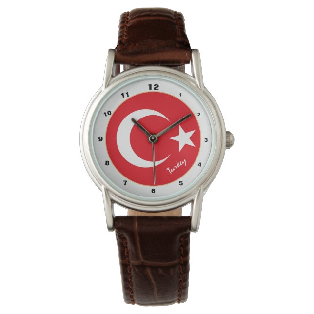 Turkish Flag & Turkije trendy mode/design horloge (Voorkant)