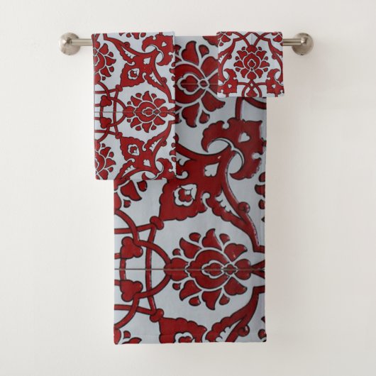 Turkish Rood Keramisch Bloemmotief Bad Handdoek (Insitu)