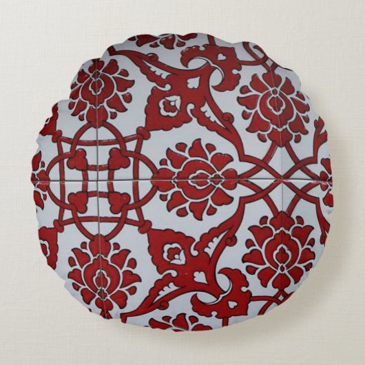 Turkish Rood Keramisch Bloemmotief Rond Kussen (Voorkant)
