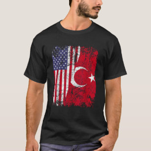 TURKISH ROOTS Half American Flag USA TURKEY FLAG T-shirt