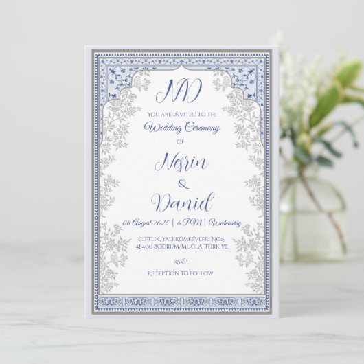 Turkish Royal Theme Wedding Invitation Kaart (Staand voorkant)