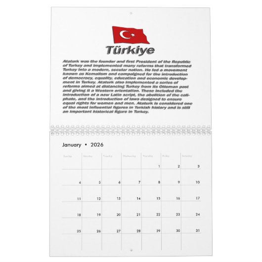 Turkiye Calender: 100ste verjaardag van de Republi Kalender (Jan 2026)