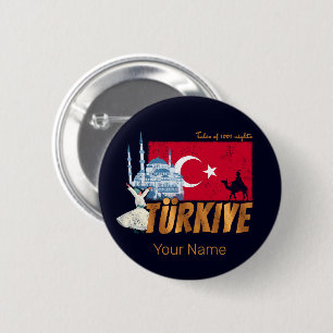 Türkiye Istanboel  Vlag Turkije Souvenir Ronde Button 5,7 Cm