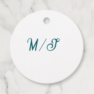 Turkkoois monogram huwelijks koppel naam eenvoudig bedankjes labels