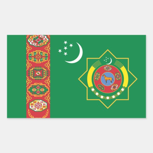 Turkmeense vlag & embleem, vlag van Turkmenistan Rechthoekige Sticker (Voorkant)