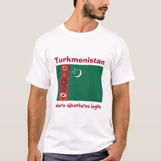 Turkmenistaanse vlag + kaart + T-shirt voor tekst (Voorkant)