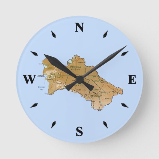 Turkmenistan Map Clock Ronde Klok (Voorkant)