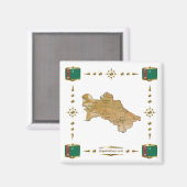 Turkmenistan Map + Flags Magnet (Voorkant / Achterkant)