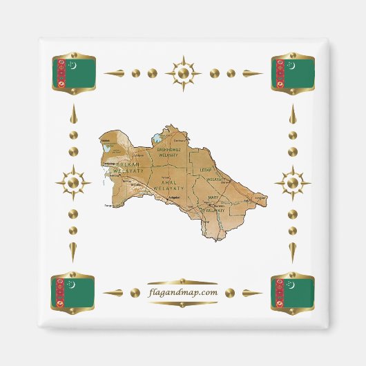 Turkmenistan Map + Flags Magnet (Voorkant)