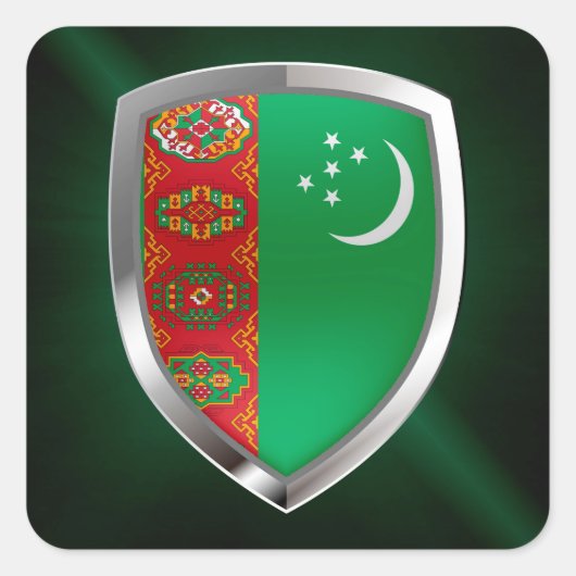 Turkmenistan Metallic Embleem Vierkante Sticker (Voorkant)