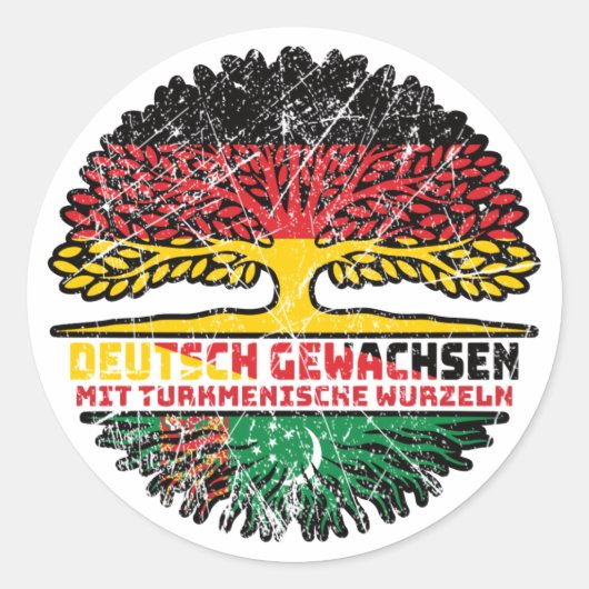 Turkmenistan Turkmenisch Deutsch Deutschland Baum Ronde Sticker (Voorkant)