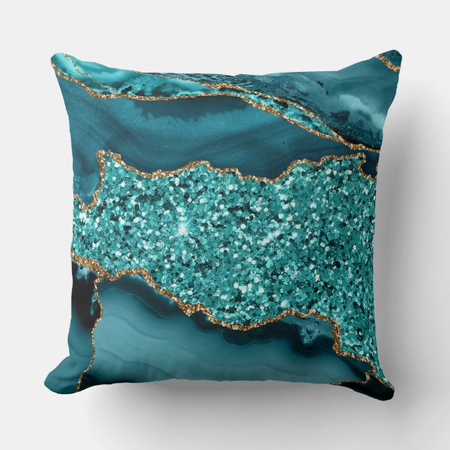 Turkoois Agaat Geode Glitter Goud Abstract Ontwerp Kussen (Voorkant)