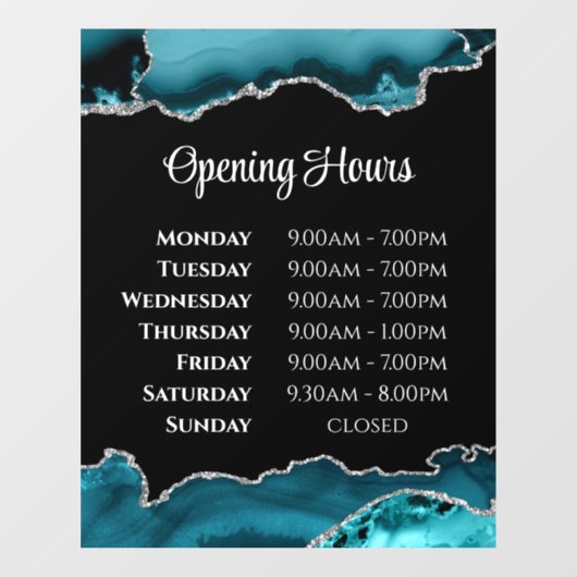 Turkoois agaat openingsuren vensterfolie raamsticker (Vel)