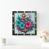 turkoois anker nautisch ontwerp vierkante klok (Huis)