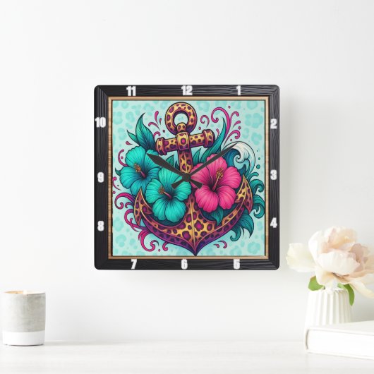 turkoois anker nautisch ontwerp vierkante klok (Huis)