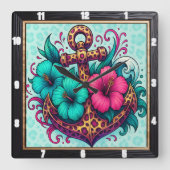 turkoois anker nautisch ontwerp vierkante klok (Voorkant)