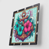 turkoois anker nautisch ontwerp vierkante klok (Hoek)