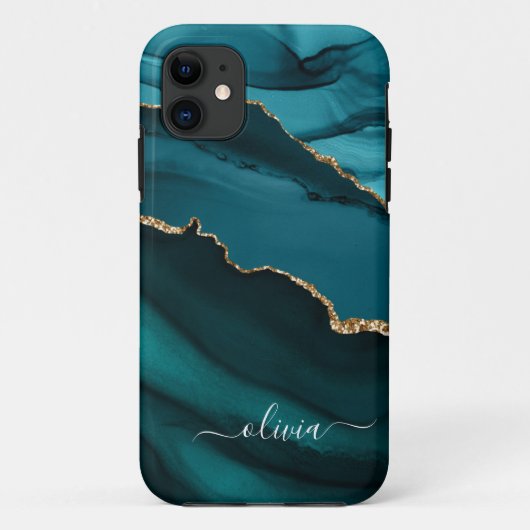 Turkoois Aqua Blauw Groen Agate Geode Gouden Monog Case-Mate iPhone Case (Achterkant)