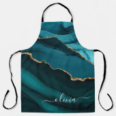 Turkoois Aqua Blauw Groen Agate Geode Gouden Monog Schort (Voorkant)