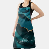 Turkoois Aqua Blauw Groen Agate Geode Gouden Monog Schort (Insitu)
