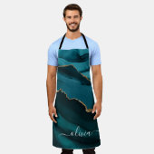 Turkoois Aqua Blauw Groen Agate Geode Gouden Monog Schort (Gedragen)
