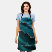 Turkoois Aqua Blauw Groen Agate Geode Gouden Monog Schort (Gedragen)