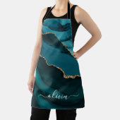 Turkoois Aqua Blauw Groen Agate Geode Gouden Monog Schort (Insitu)