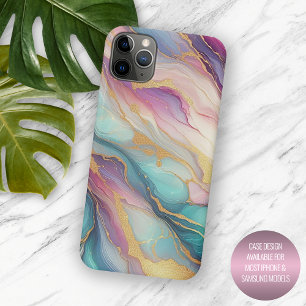 Turkoois Aqua Blauw Paars Roze Goud Marmer Kunstpa iPhone 15 Pro Max Hoesje