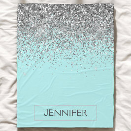 Turkoois Aqua Blauwe Zilveren Glitter Meisjesnaam  Fleece Deken