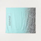 Turkoois Aqua Blauwe Zilveren Glitter Meisjesnaam  Wandkleed (Voorkant (horizontaal))
