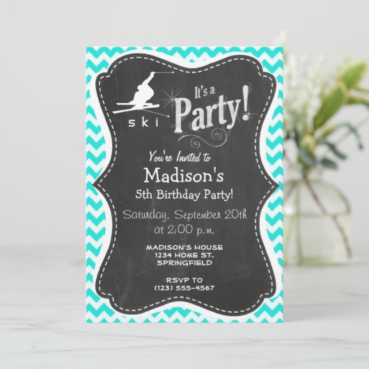 Turkoois, Aqua Color Chevron; Sneeuwski Kaart (Staand voorkant)