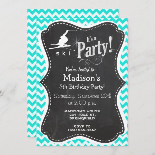 Turkoois, Aqua Color Chevron; Sneeuwski Kaart (Voorkant / Achterkant)