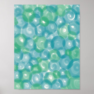 Turkoois Aqua Glanzende Bubbel Patroon Abstracte W Poster