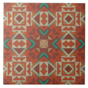 Turkoois Aqua Groen Terracotta Oranje Etnische Sta Tegeltje